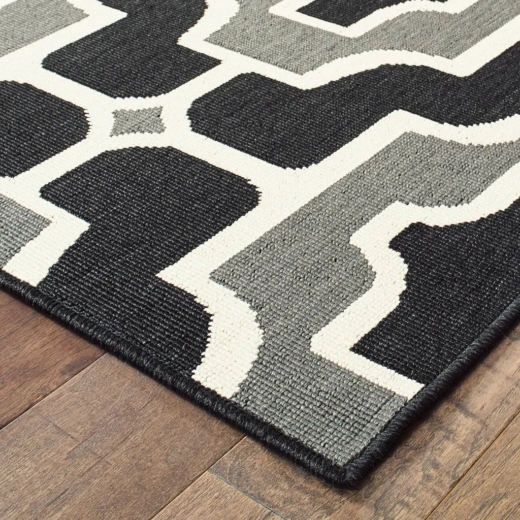 2' X 8' Black and Gray Geometric Stain Resistant Indoor Outdoor Area Rug Homeroots Outdoor