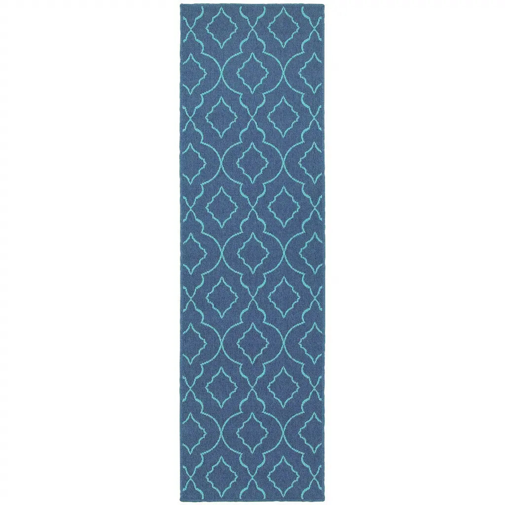 2' X 8' Blue Geometric Stain Resistant Indoor Outdoor Area Rug Homeroots Outdoor