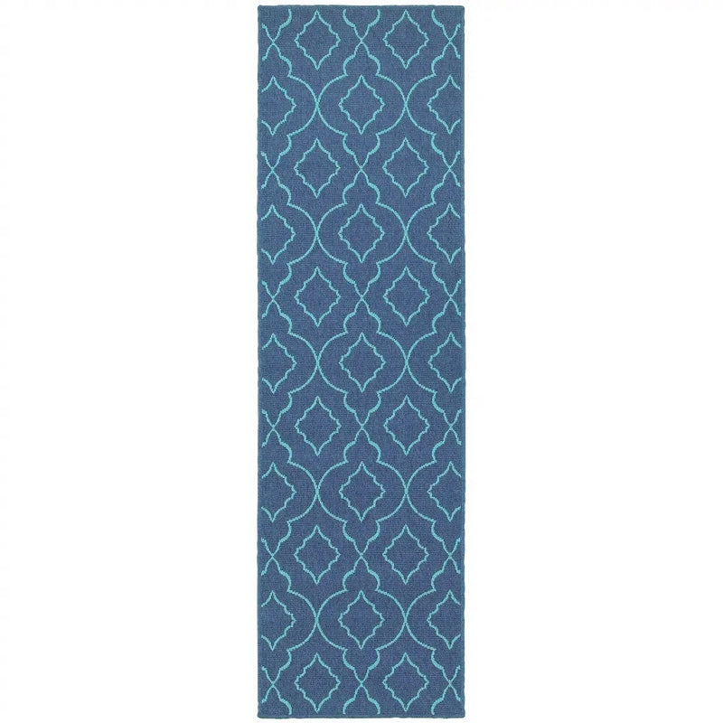 2' X 8' Blue Geometric Stain Resistant Indoor Outdoor Area Rug Homeroots Outdoor