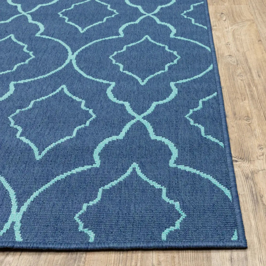 2' X 8' Blue Geometric Stain Resistant Indoor Outdoor Area Rug Homeroots Outdoor