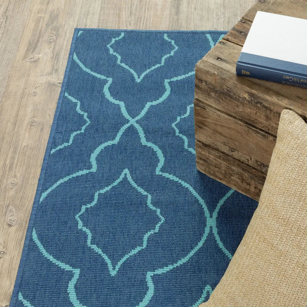 2' X 8' Blue Geometric Stain Resistant Indoor Outdoor Area Rug Homeroots Outdoor