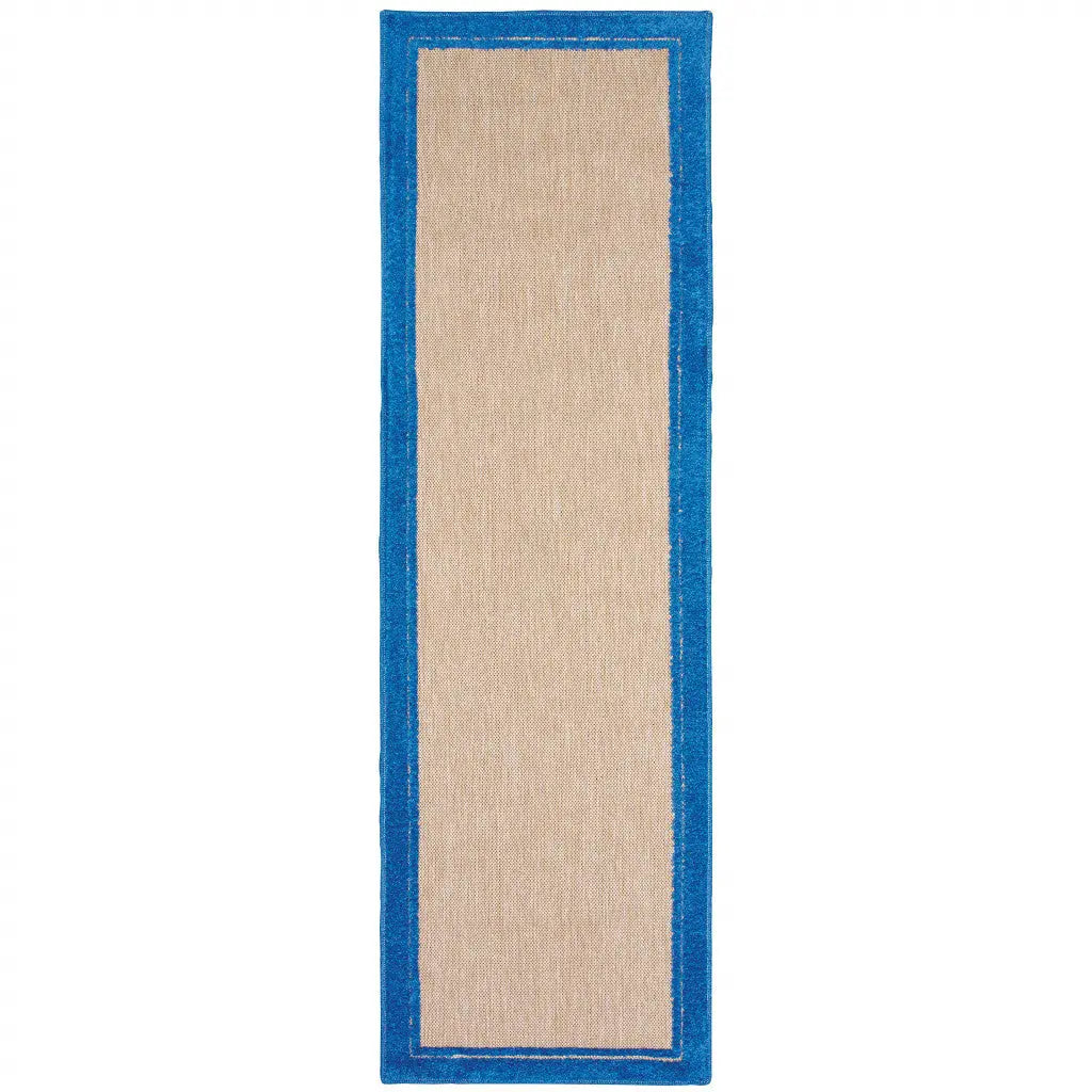 2' X 8' Blue and Beige Stain Resistant Indoor Outdoor Area Rug Homeroots Outdoor