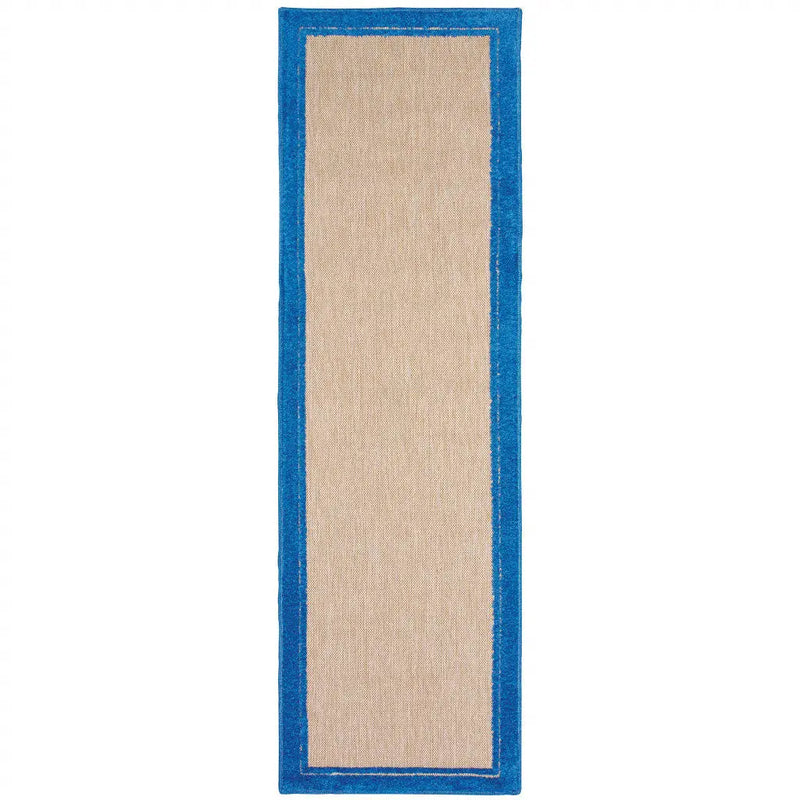 2' X 8' Blue and Beige Stain Resistant Indoor Outdoor Area Rug Homeroots Outdoor