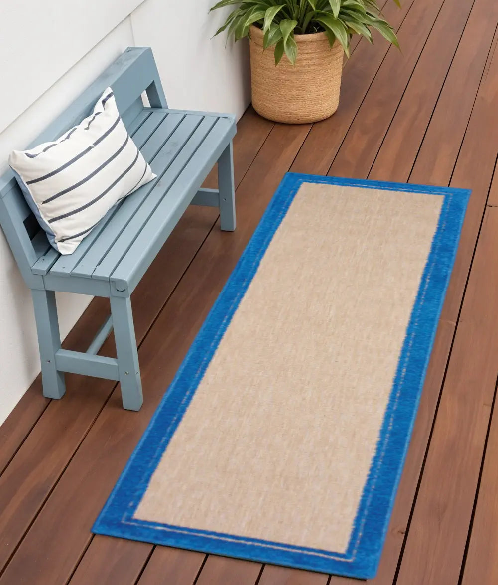 2' X 8' Blue and Beige Stain Resistant Indoor Outdoor Area Rug Homeroots Outdoor