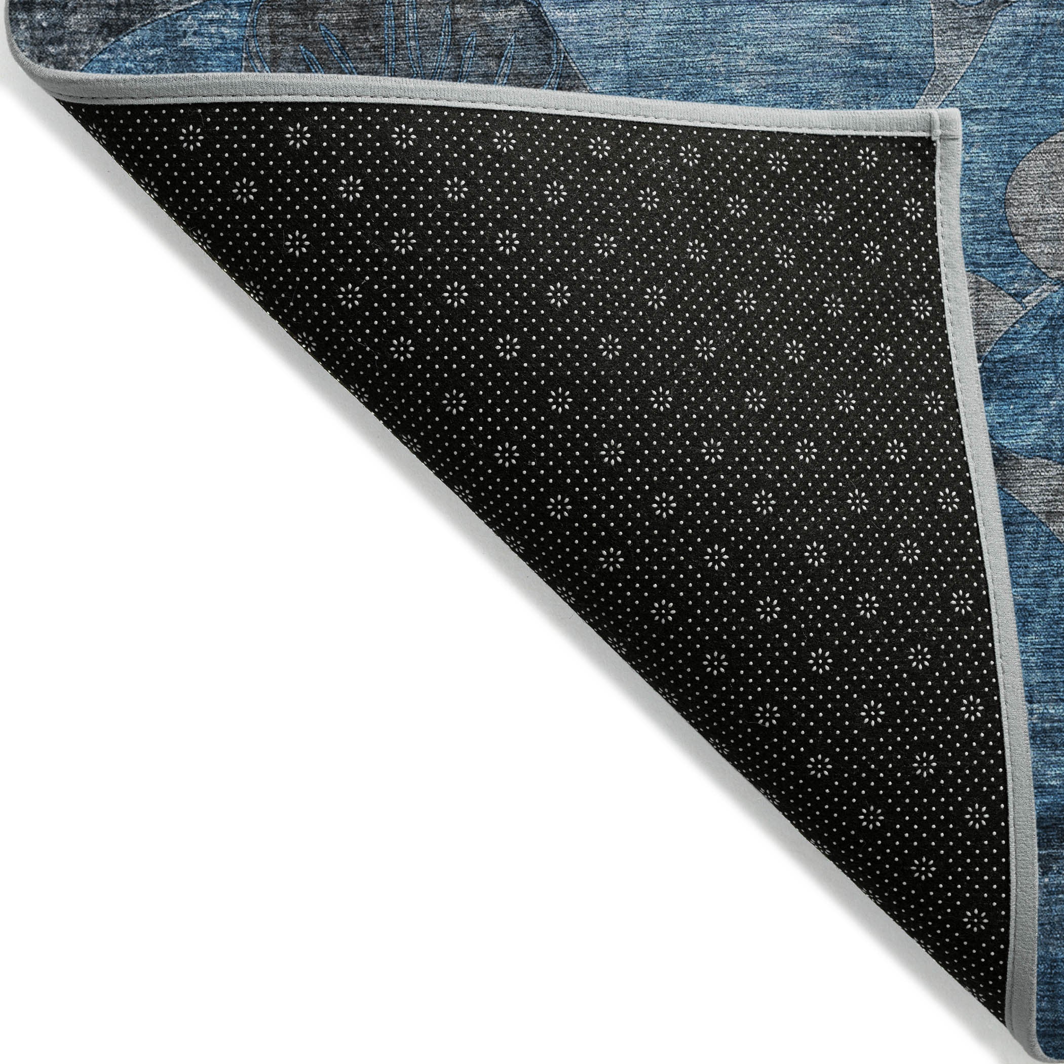 2' X 8' Blue and Gray Abstract Washable Indoor Outdoor Runner Rug - GreatEagleInc