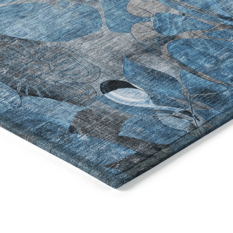 2' X 8' Blue and Gray Abstract Washable Indoor Outdoor Runner Rug - GreatEagleInc