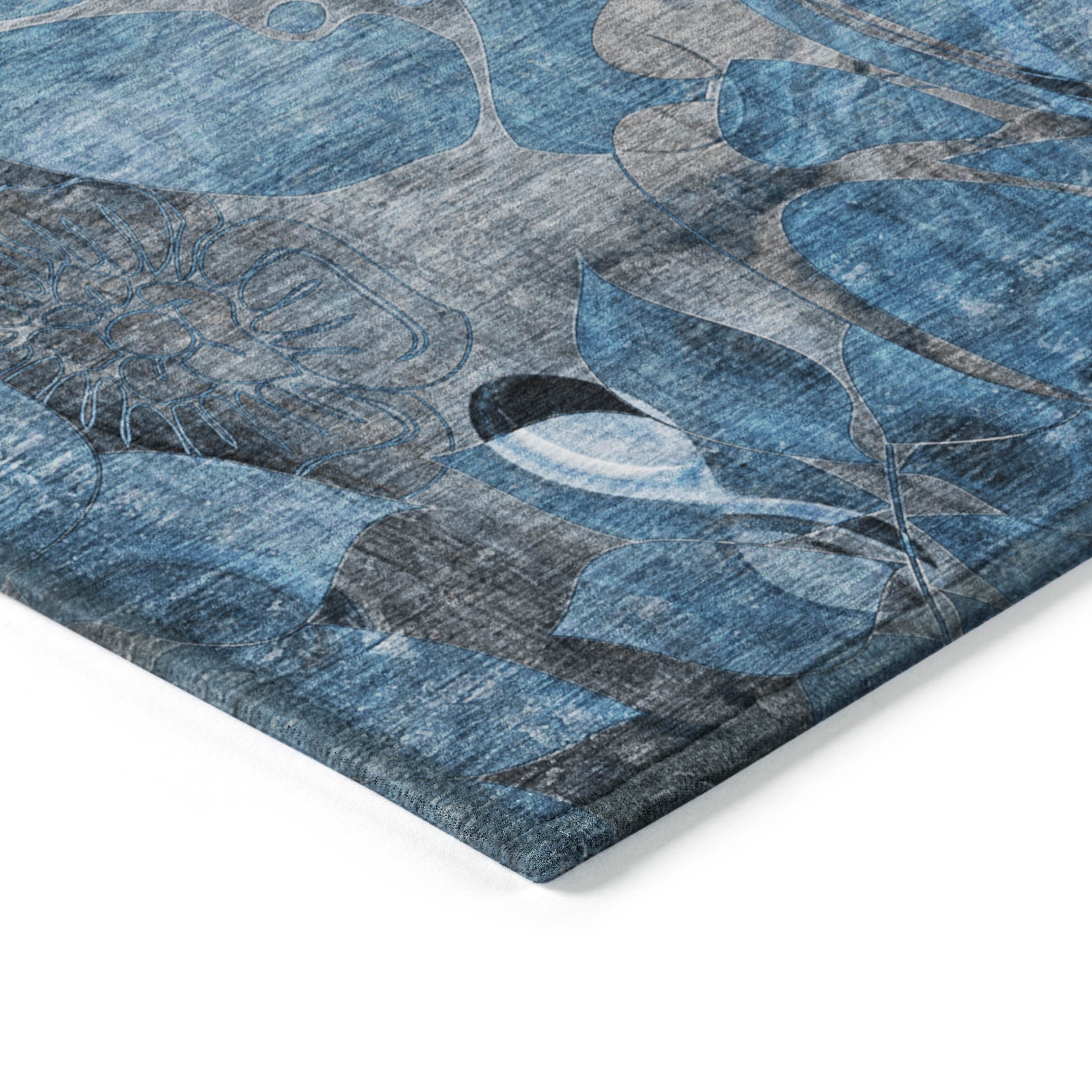 2' X 8' Blue and Gray Abstract Washable Indoor Outdoor Runner Rug - GreatEagleInc