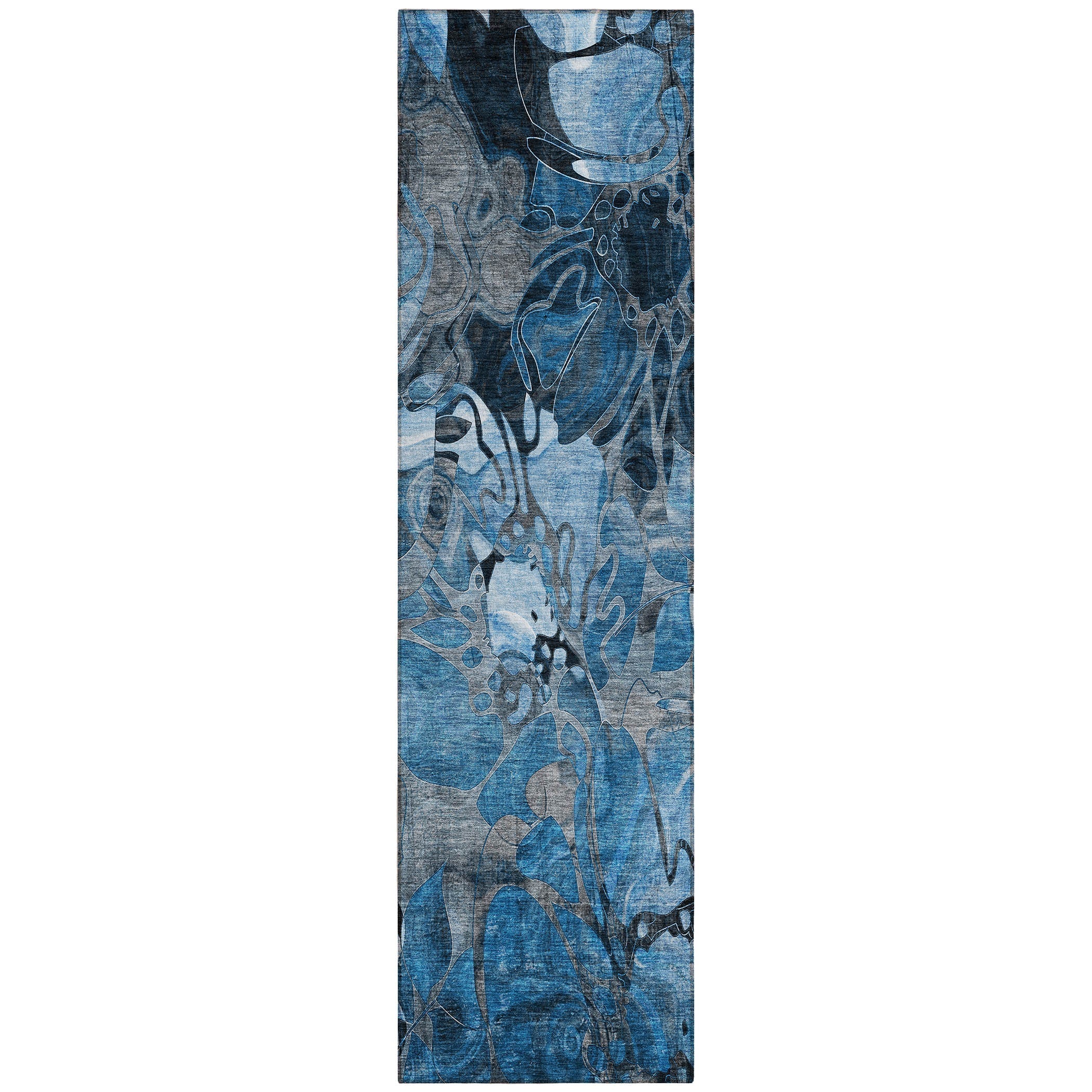 2' X 8' Blue and Gray Abstract Washable Indoor Outdoor Runner Rug - GreatEagleInc
