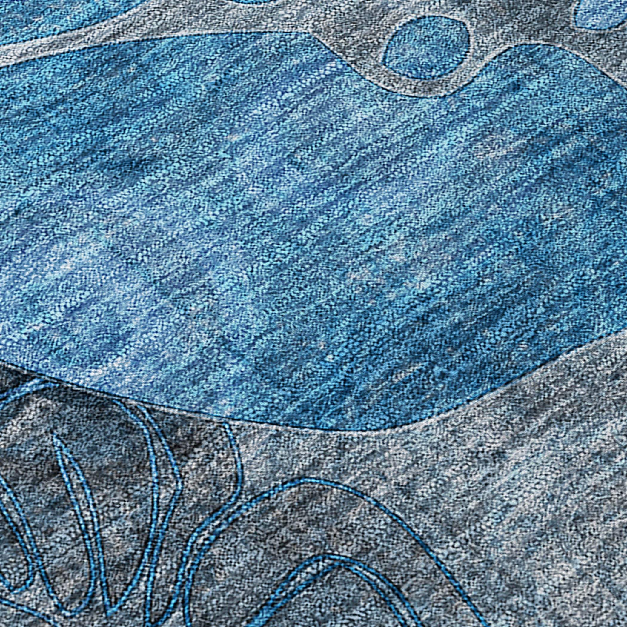 2' X 8' Blue and Gray Abstract Washable Indoor Outdoor Runner Rug - GreatEagleInc