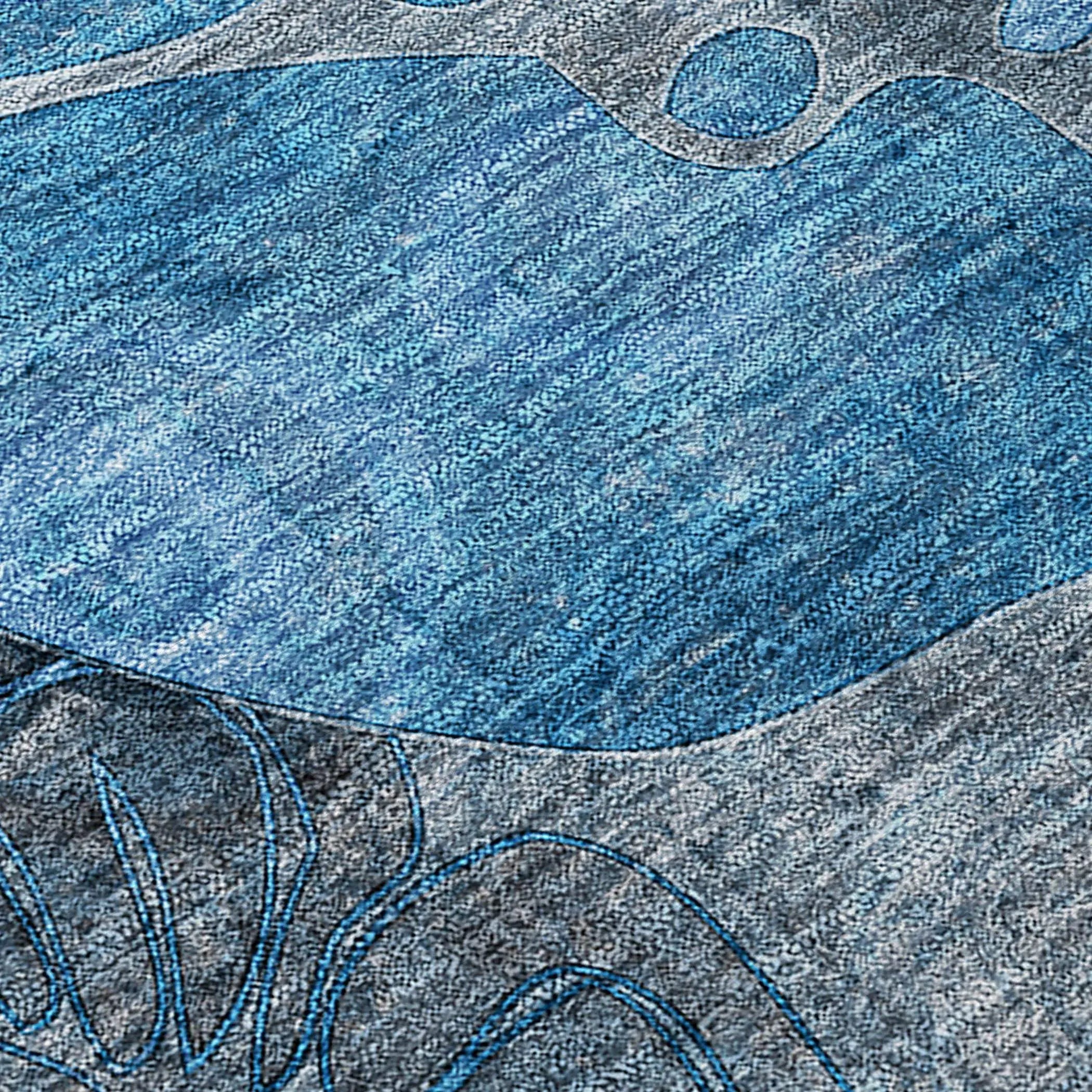 2' X 8' Blue and Gray Abstract Washable Indoor Outdoor Runner Rug - GreatEagleInc