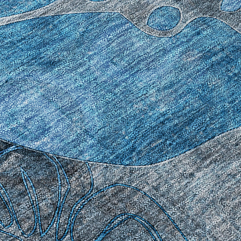 2' X 8' Blue and Gray Abstract Washable Indoor Outdoor Runner Rug - GreatEagleInc