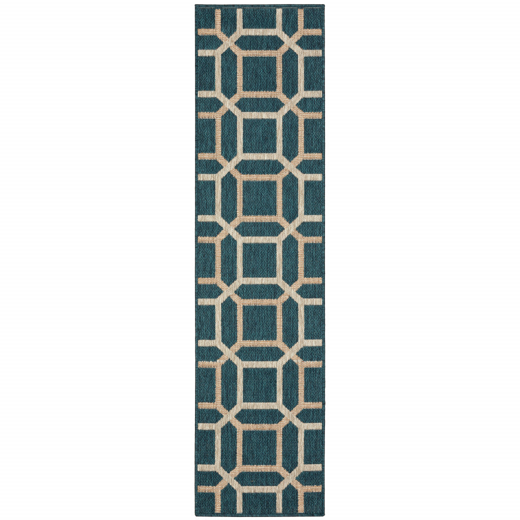 2' X 8' Blue and Gray Geometric Stain Resistant Indoor Outdoor Area Rug Homeroots Outdoor