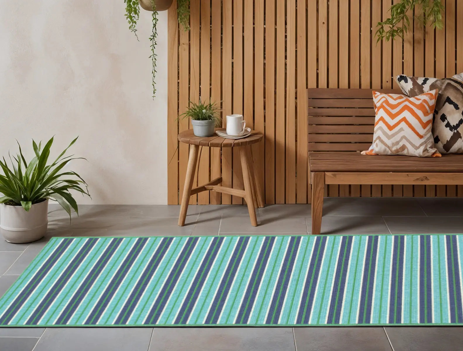 2' X 8' Blue and Green Geometric Stain Resistant Indoor Outdoor Area Rug Homeroots Outdoor