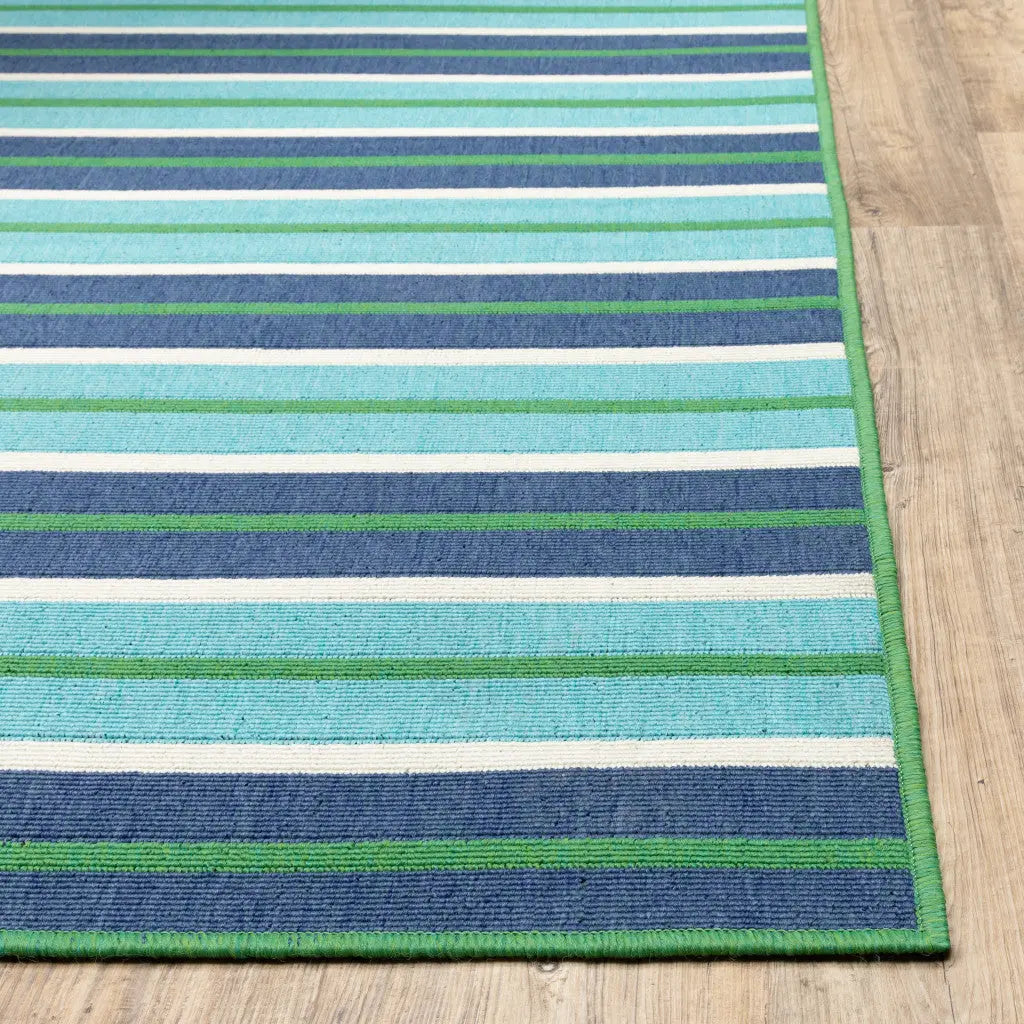 2' X 8' Blue and Green Geometric Stain Resistant Indoor Outdoor Area Rug Homeroots Outdoor