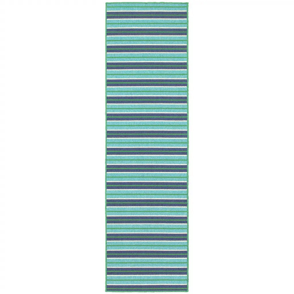 2' X 8' Blue and Green Geometric Stain Resistant Indoor Outdoor Area Rug Homeroots Outdoor