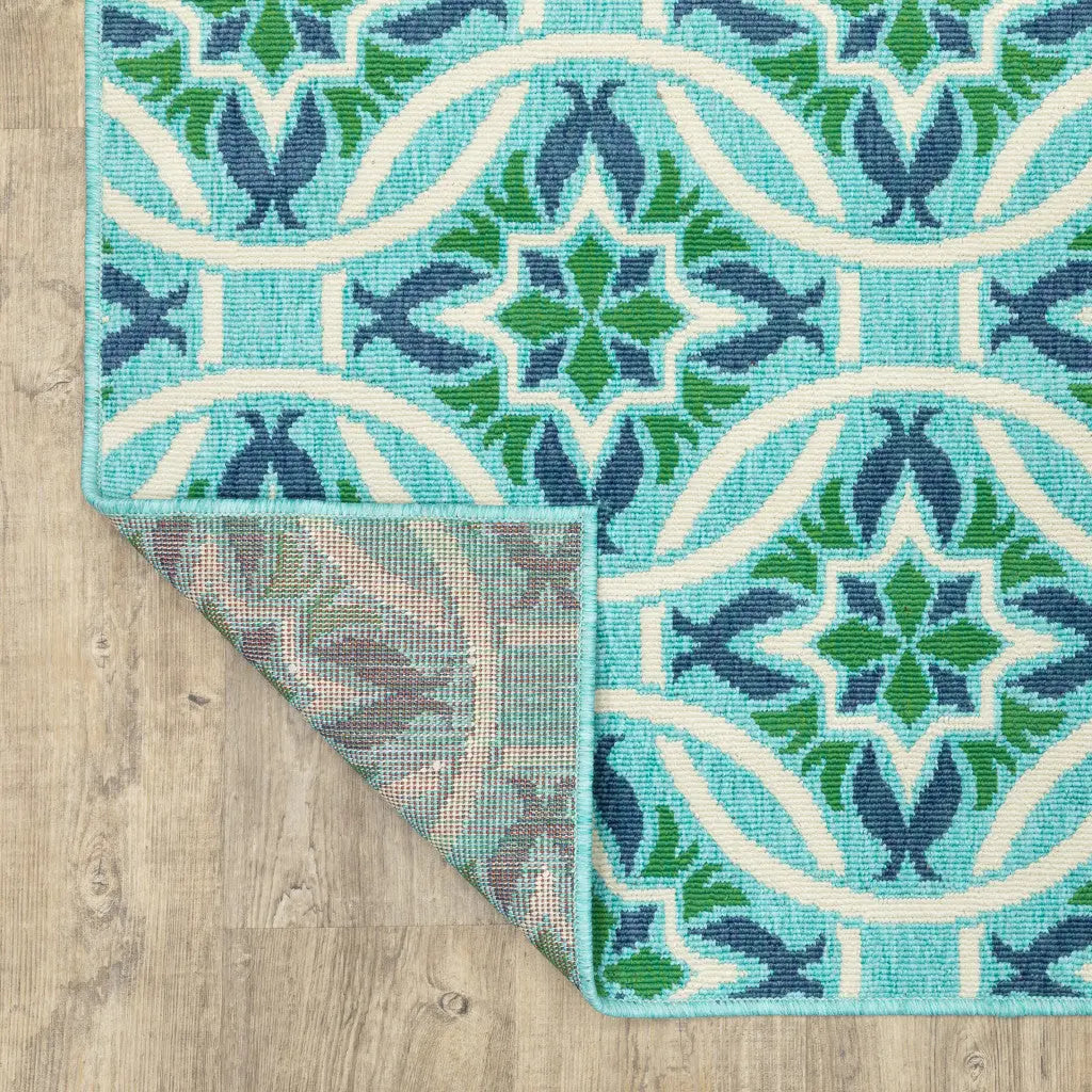 2' X 8' Blue and Green Geometric Stain Resistant Indoor Outdoor Area Rug Homeroots Outdoor