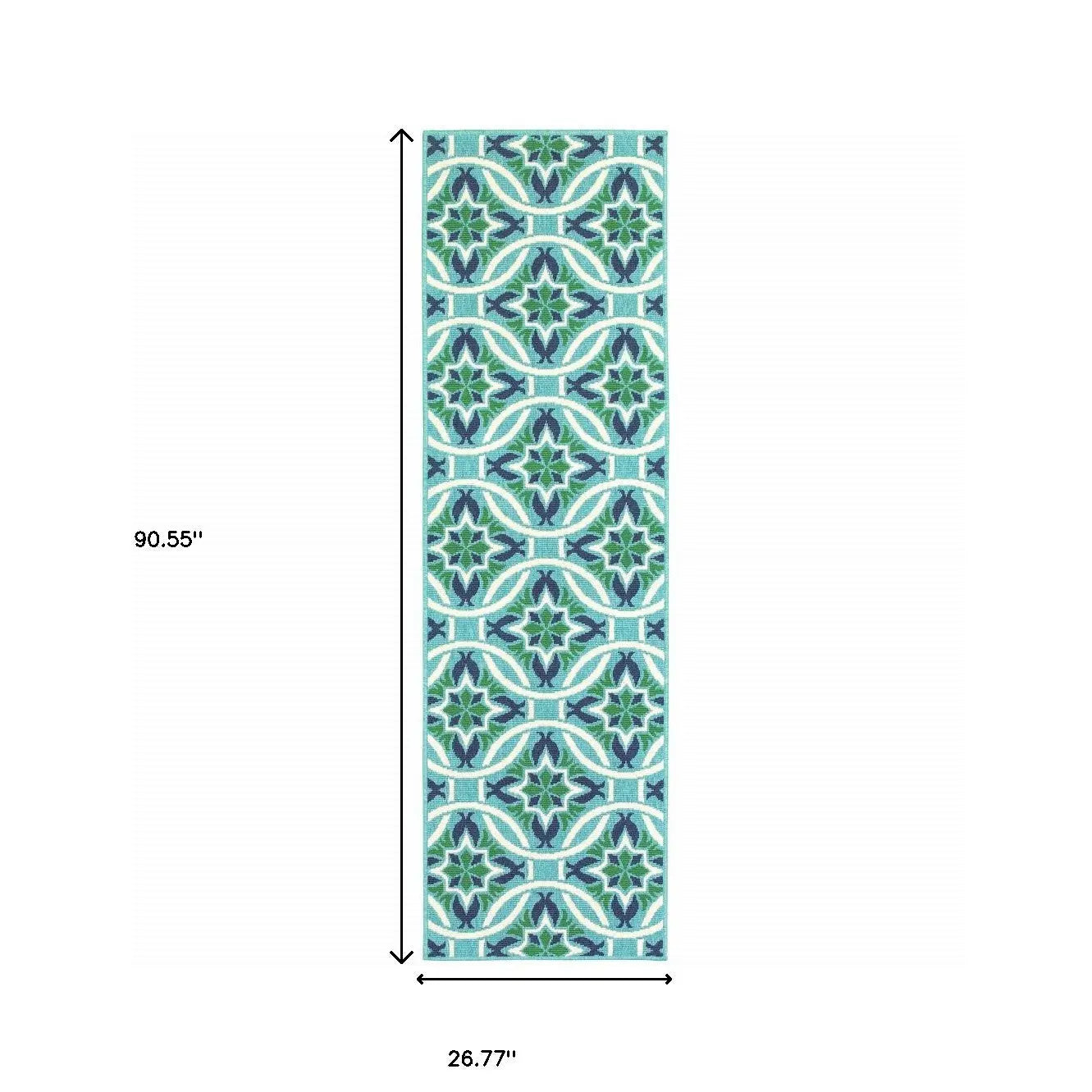 2' X 8' Blue and Green Geometric Stain Resistant Indoor Outdoor Area Rug Homeroots Outdoor