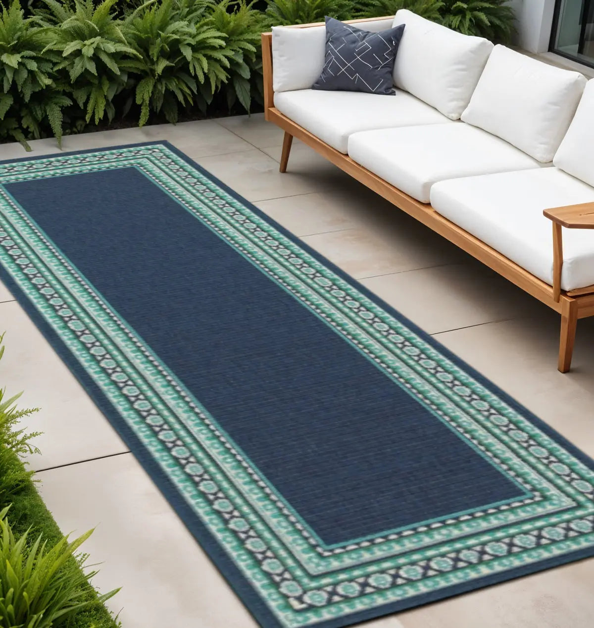 2' X 8' Blue and Green Indoor Outdoor Area Rug Homeroots Outdoor