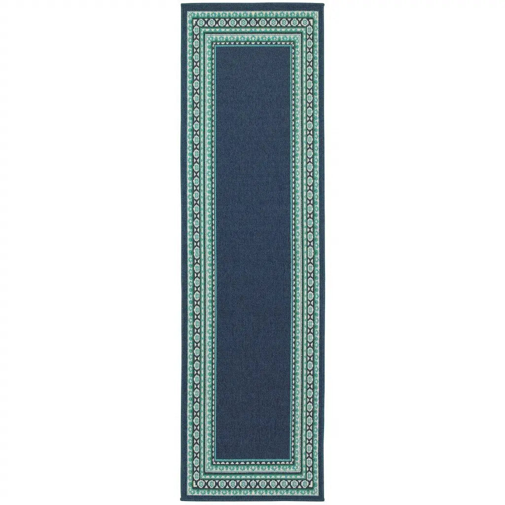 2' X 8' Blue and Green Indoor Outdoor Area Rug Homeroots Outdoor