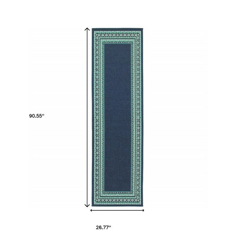 2' X 8' Blue and Green Indoor Outdoor Area Rug Homeroots Outdoor