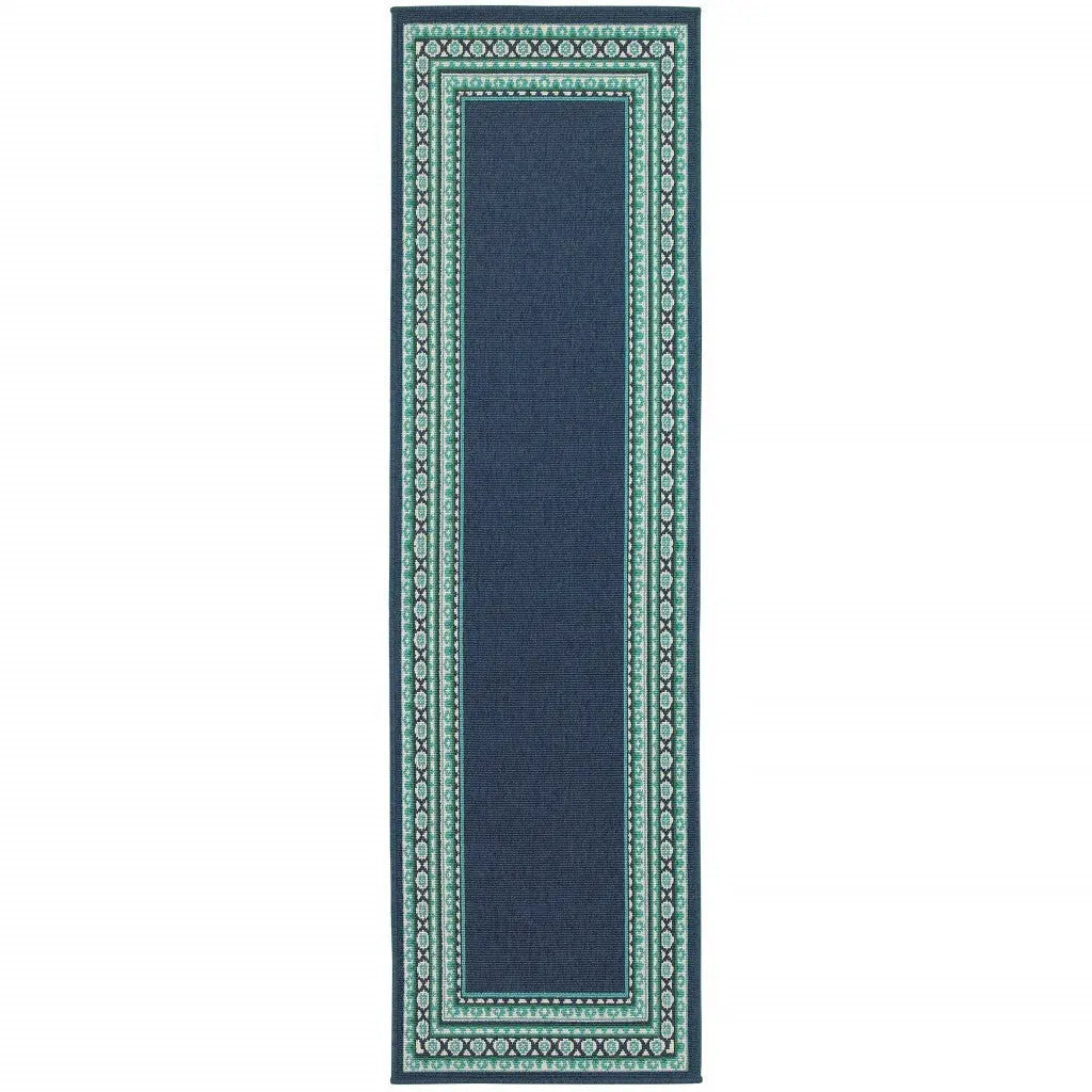 2' X 8' Blue and Green Indoor Outdoor Area Rug Homeroots Outdoor