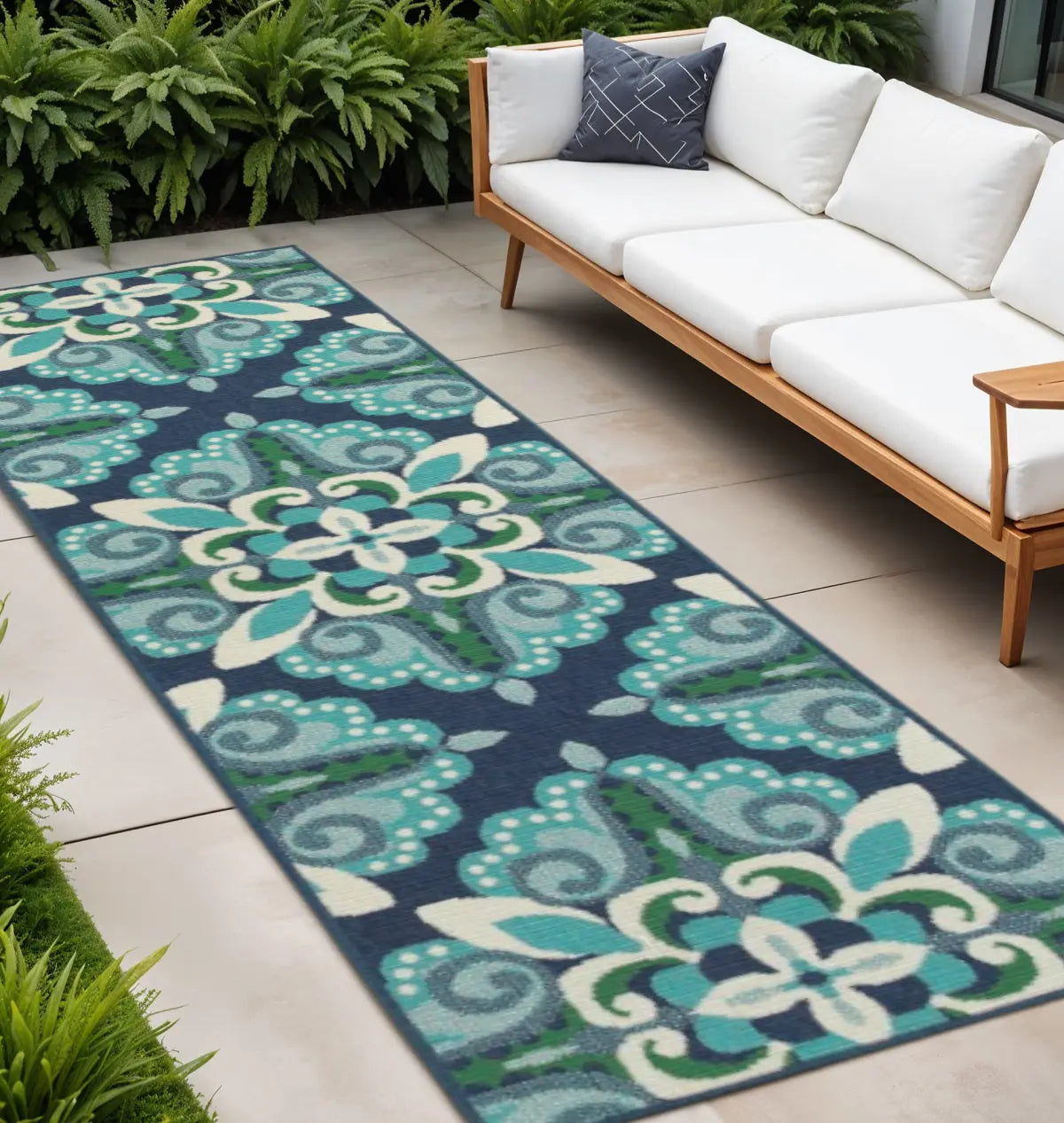 2' X 8' Blue and Green Indoor Outdoor Area Rug Homeroots Outdoor