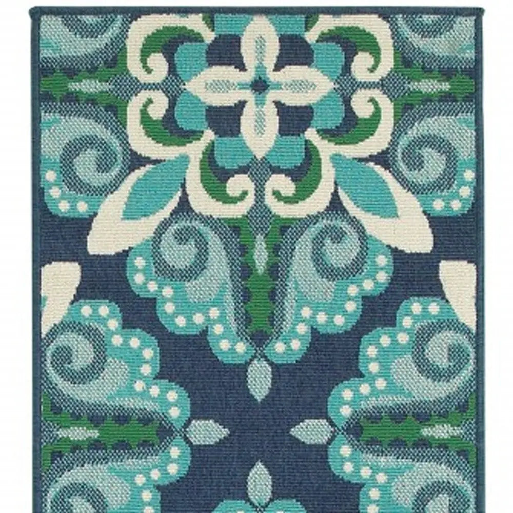 2' X 8' Blue and Green Indoor Outdoor Area Rug Homeroots Outdoor