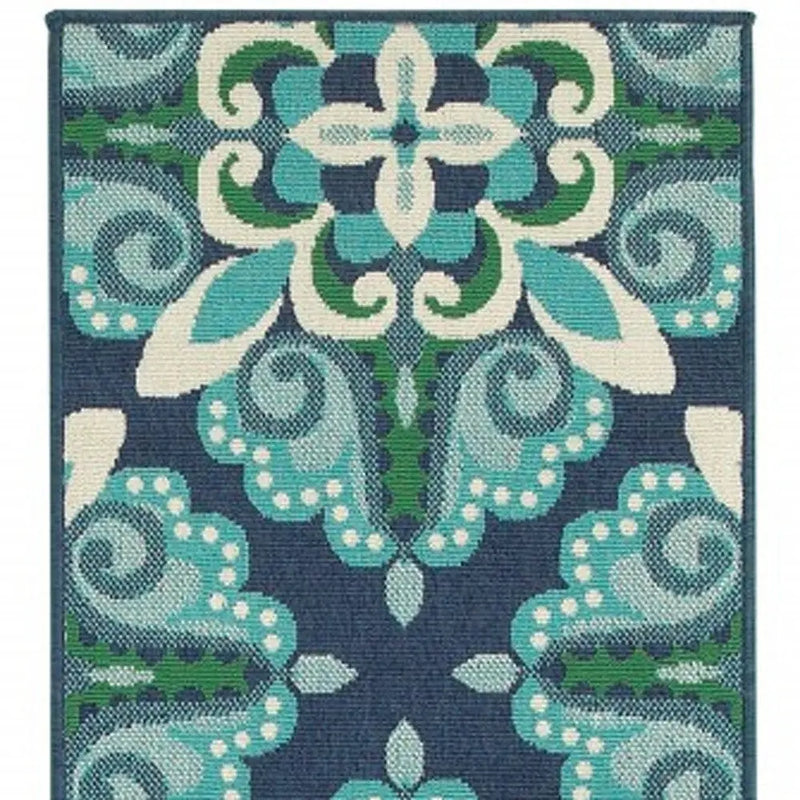2' X 8' Blue and Green Indoor Outdoor Area Rug Homeroots Outdoor
