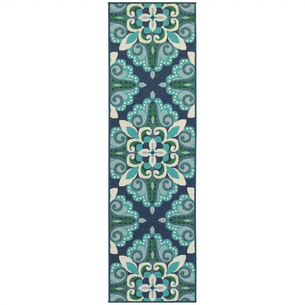 2' X 8' Blue and Green Indoor Outdoor Area Rug Homeroots Outdoor