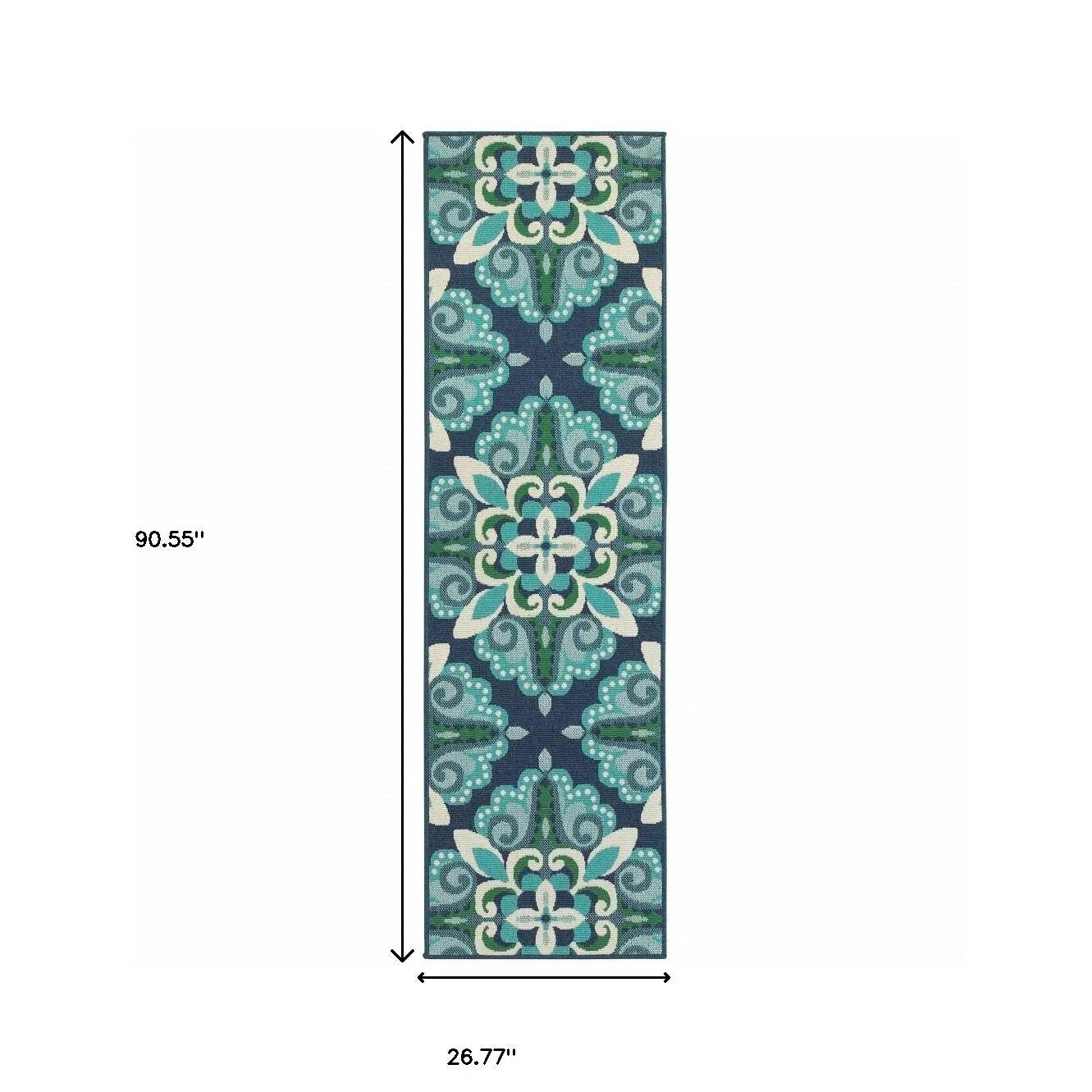 2' X 8' Blue and Green Indoor Outdoor Area Rug Homeroots Outdoor