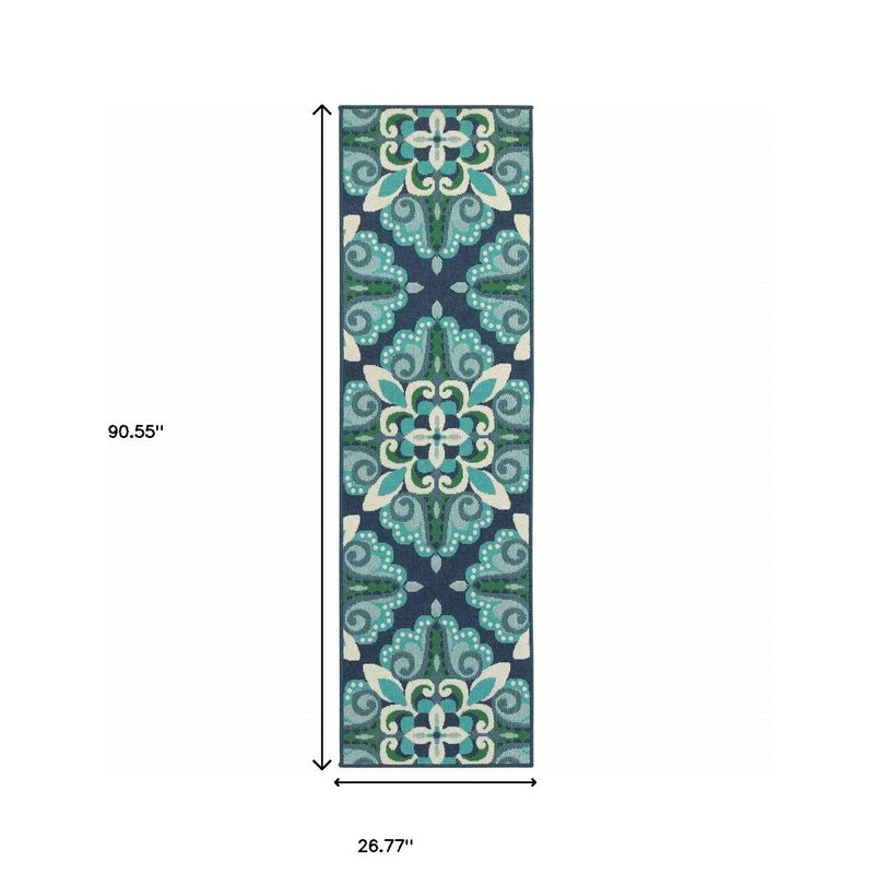 2' X 8' Blue and Green Indoor Outdoor Area Rug Homeroots Outdoor