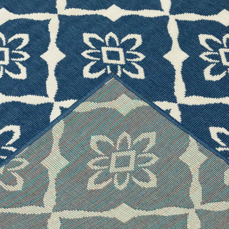 2' X 8' Blue and Ivory Floral Stain Resistant Indoor Outdoor Area Rug Homeroots Outdoor