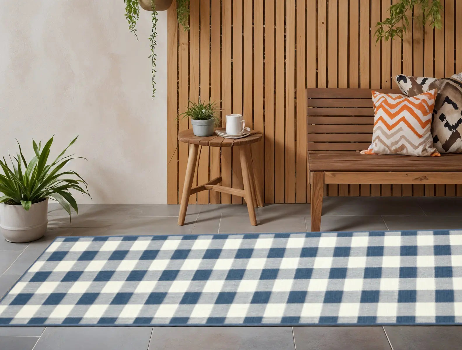 2' X 8' Blue and Ivory Geometric Stain Resistant Indoor Outdoor Area Rug Homeroots Outdoor