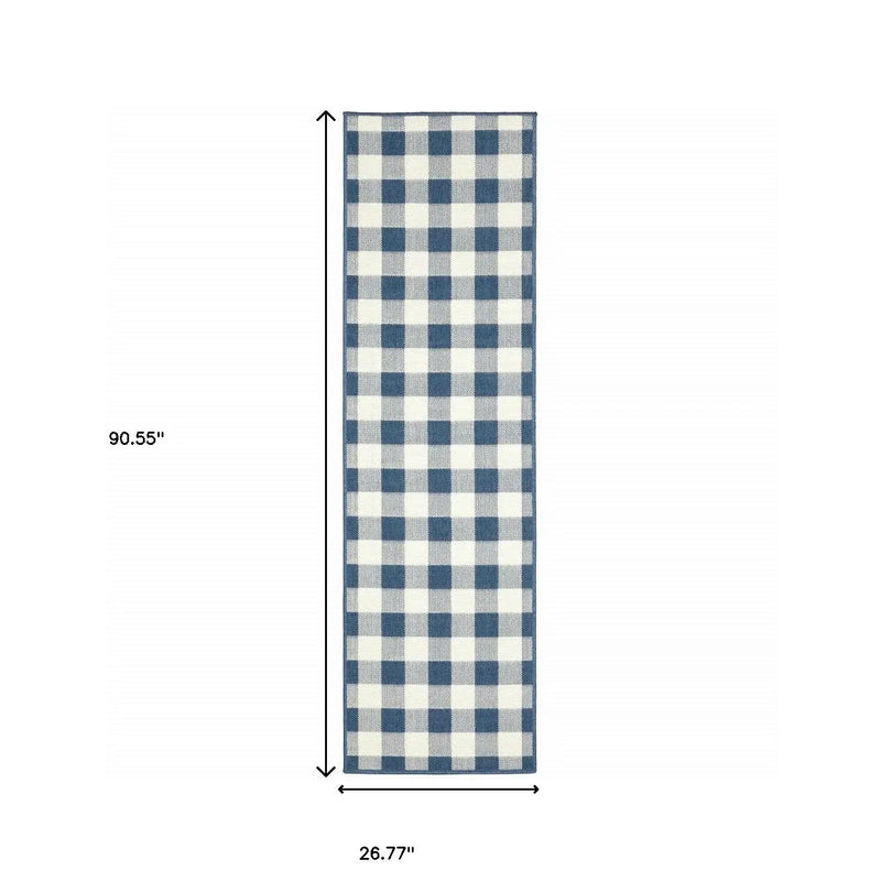 2' X 8' Blue and Ivory Geometric Stain Resistant Indoor Outdoor Area Rug Homeroots Outdoor