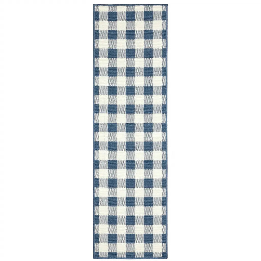 2' X 8' Blue and Ivory Geometric Stain Resistant Indoor Outdoor Area Rug Homeroots Outdoor