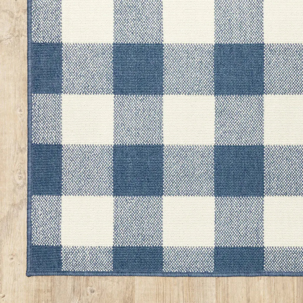 2' X 8' Blue and Ivory Geometric Stain Resistant Indoor Outdoor Area Rug Homeroots Outdoor