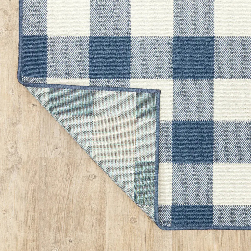2' X 8' Blue and Ivory Geometric Stain Resistant Indoor Outdoor Area Rug Homeroots Outdoor