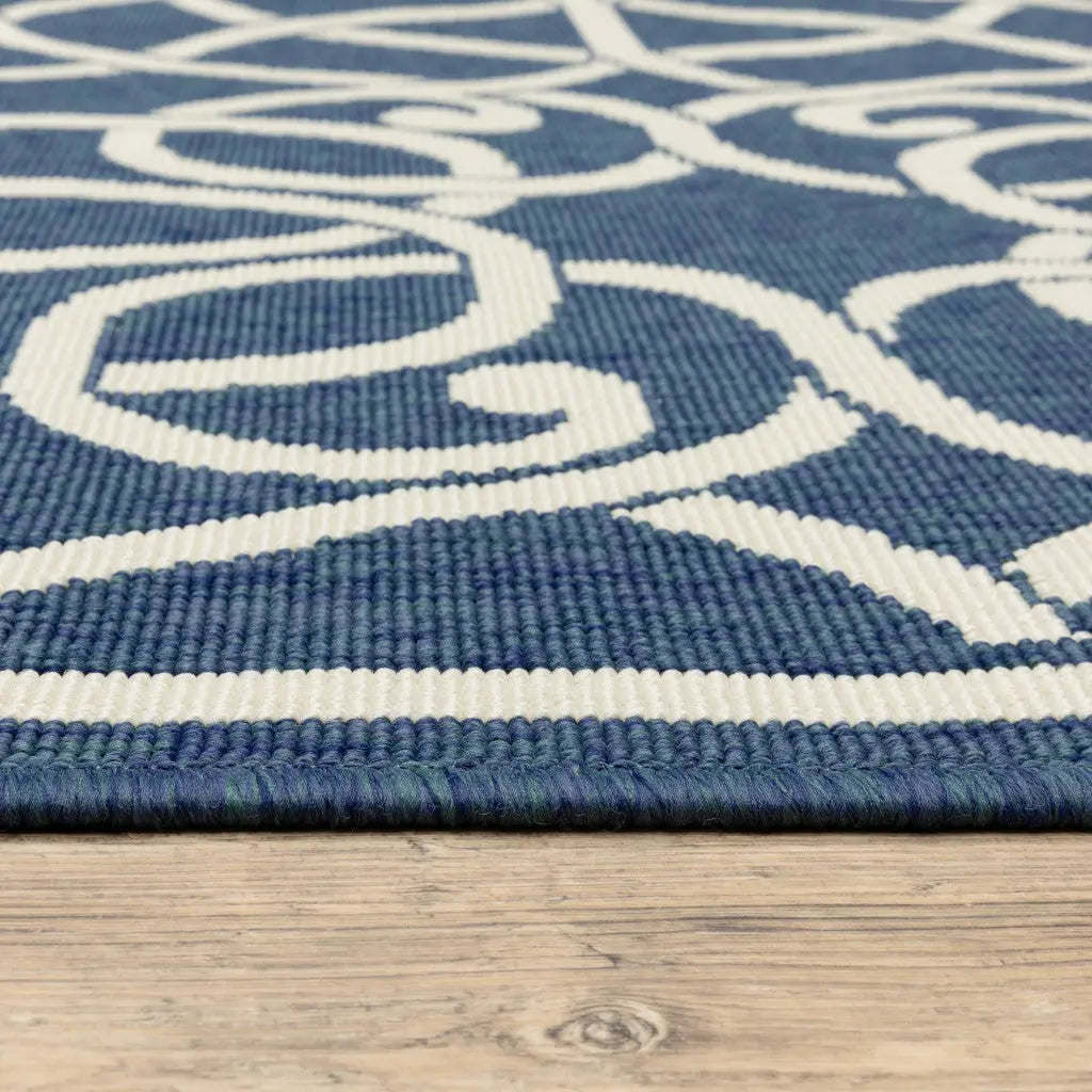 2' X 8' Blue and Ivory Geometric Stain Resistant Indoor Outdoor Area Rug Homeroots Outdoor