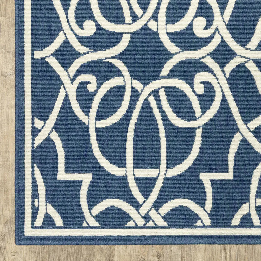 2' X 8' Blue and Ivory Geometric Stain Resistant Indoor Outdoor Area Rug Homeroots Outdoor