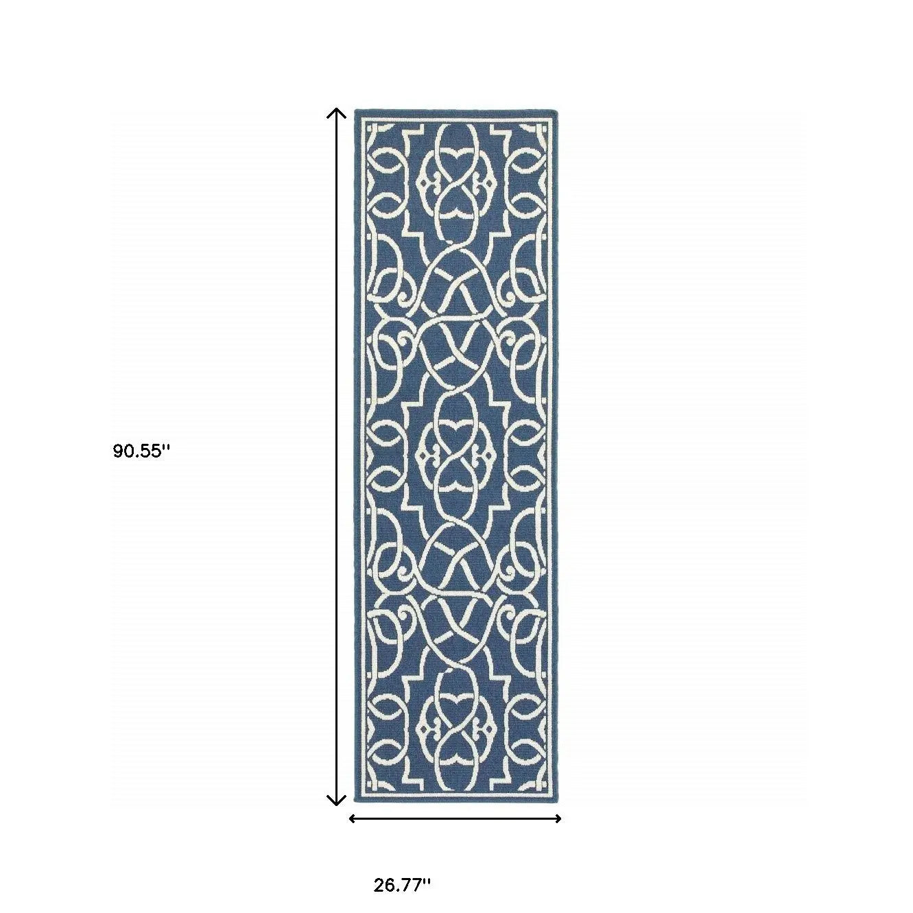 2' X 8' Blue and Ivory Geometric Stain Resistant Indoor Outdoor Area Rug Homeroots Outdoor