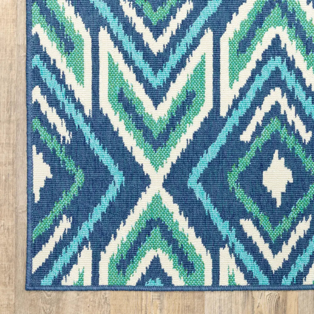 2' X 8' Blue and Ivory Geometric Stain Resistant Indoor Outdoor Area Rug Homeroots Outdoor