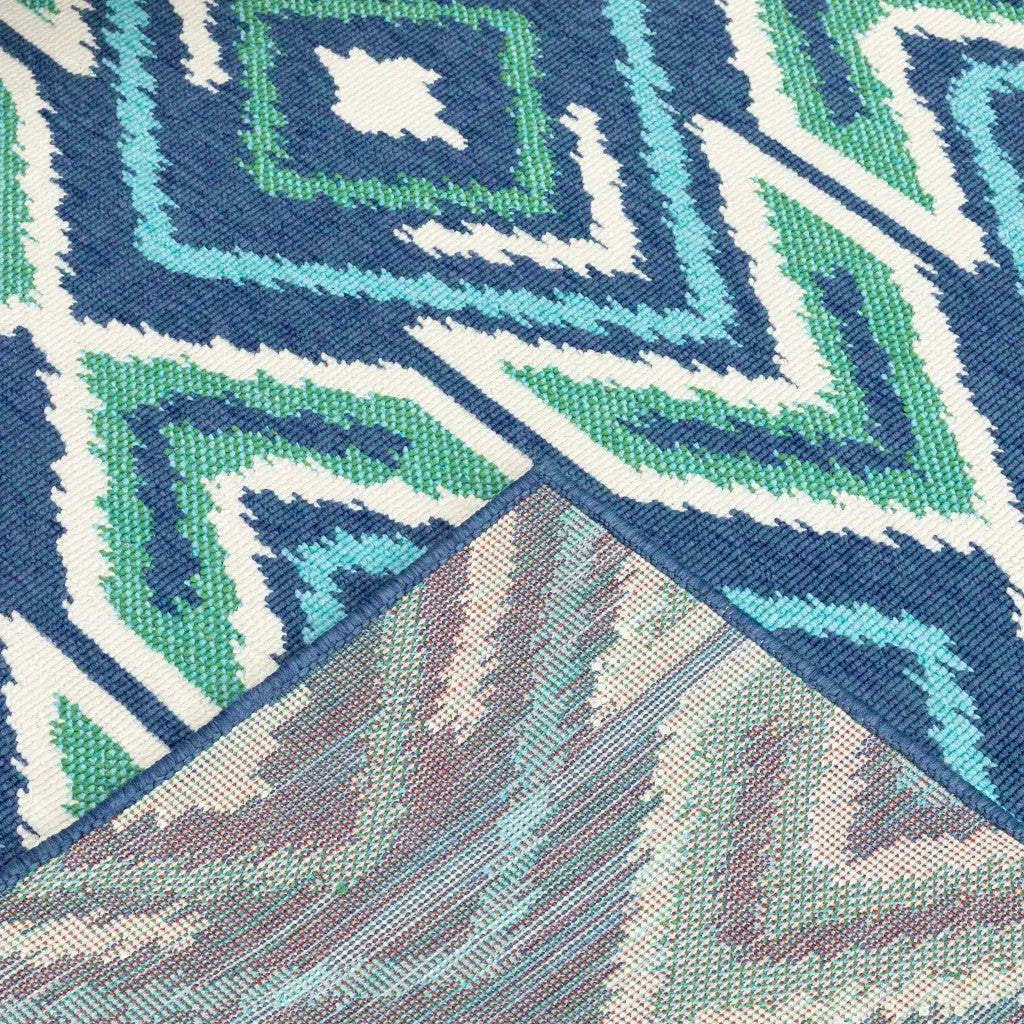 2' X 8' Blue and Ivory Geometric Stain Resistant Indoor Outdoor Area Rug Homeroots Outdoor