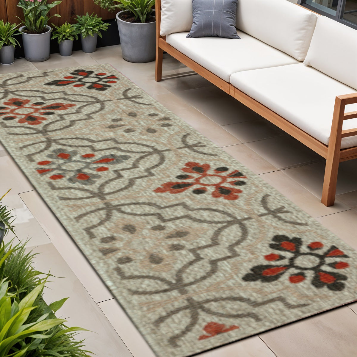 2' X 8' Gray Geometric Stain Resistant Indoor Outdoor Area Rug Homeroots Outdoor