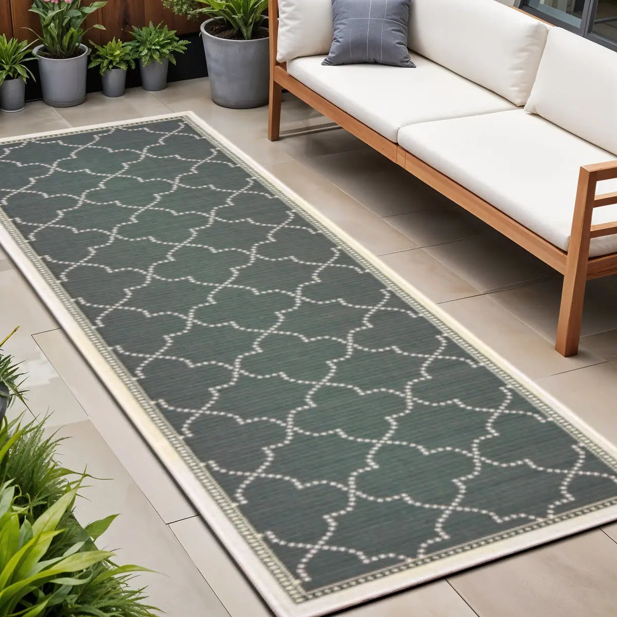2' X 8' Gray and Ivory Geometric Stain Resistant Indoor Outdoor Area Rug Homeroots Outdoor