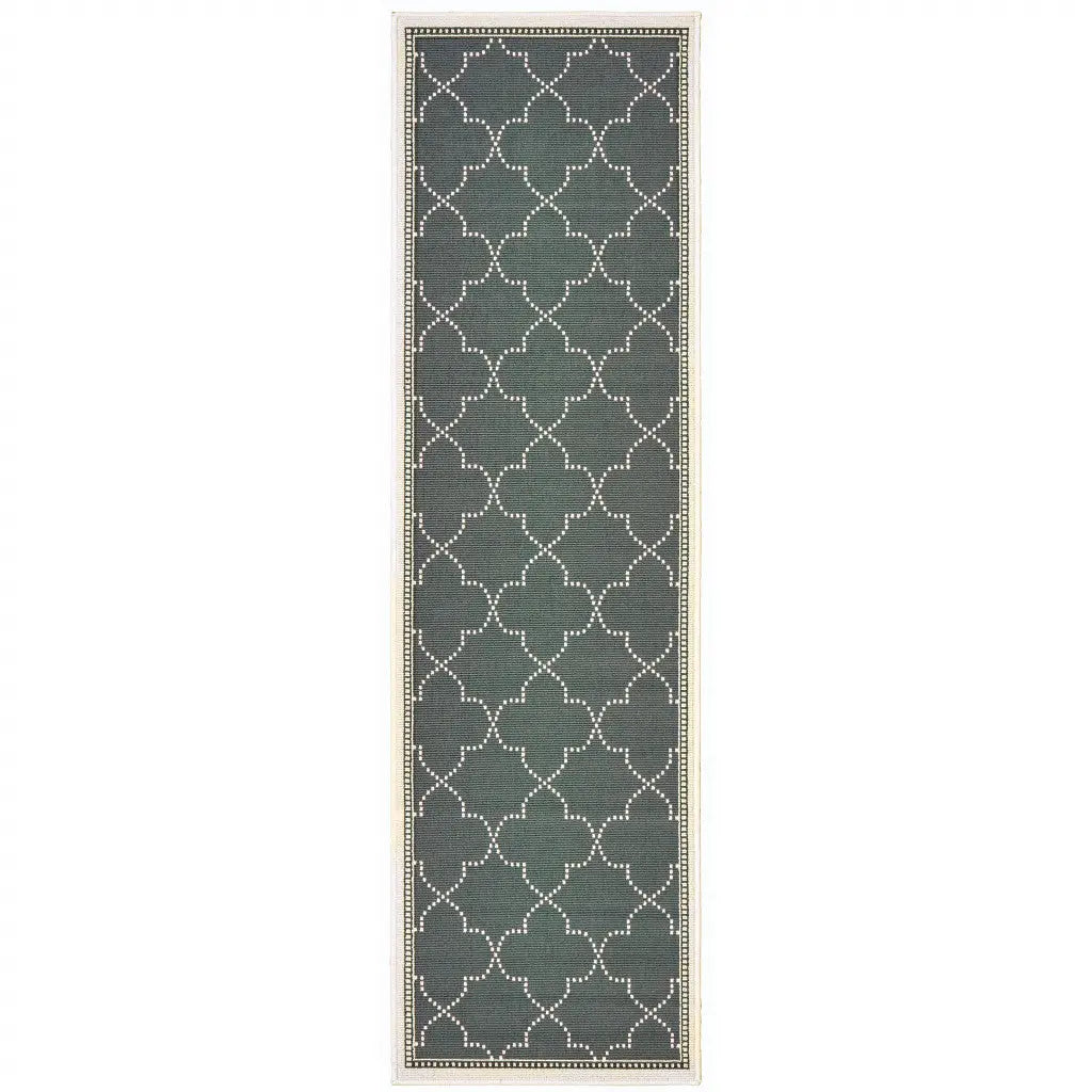 2' X 8' Gray and Ivory Geometric Stain Resistant Indoor Outdoor Area Rug Homeroots Outdoor