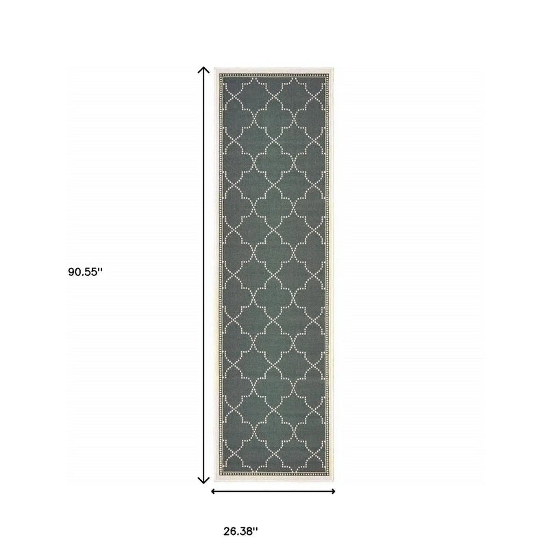 2' X 8' Gray and Ivory Geometric Stain Resistant Indoor Outdoor Area Rug Homeroots Outdoor