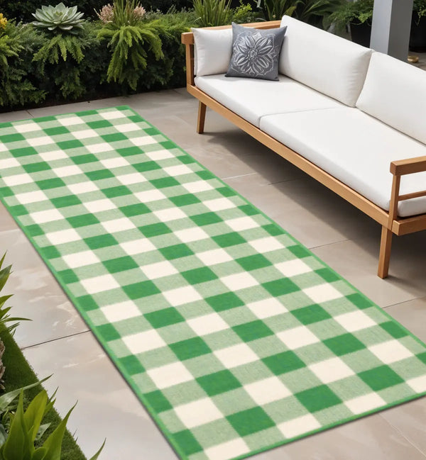 2' X 8' Green and Ivory Geometric Stain Resistant Indoor Outdoor Area Rug Homeroots Outdoor