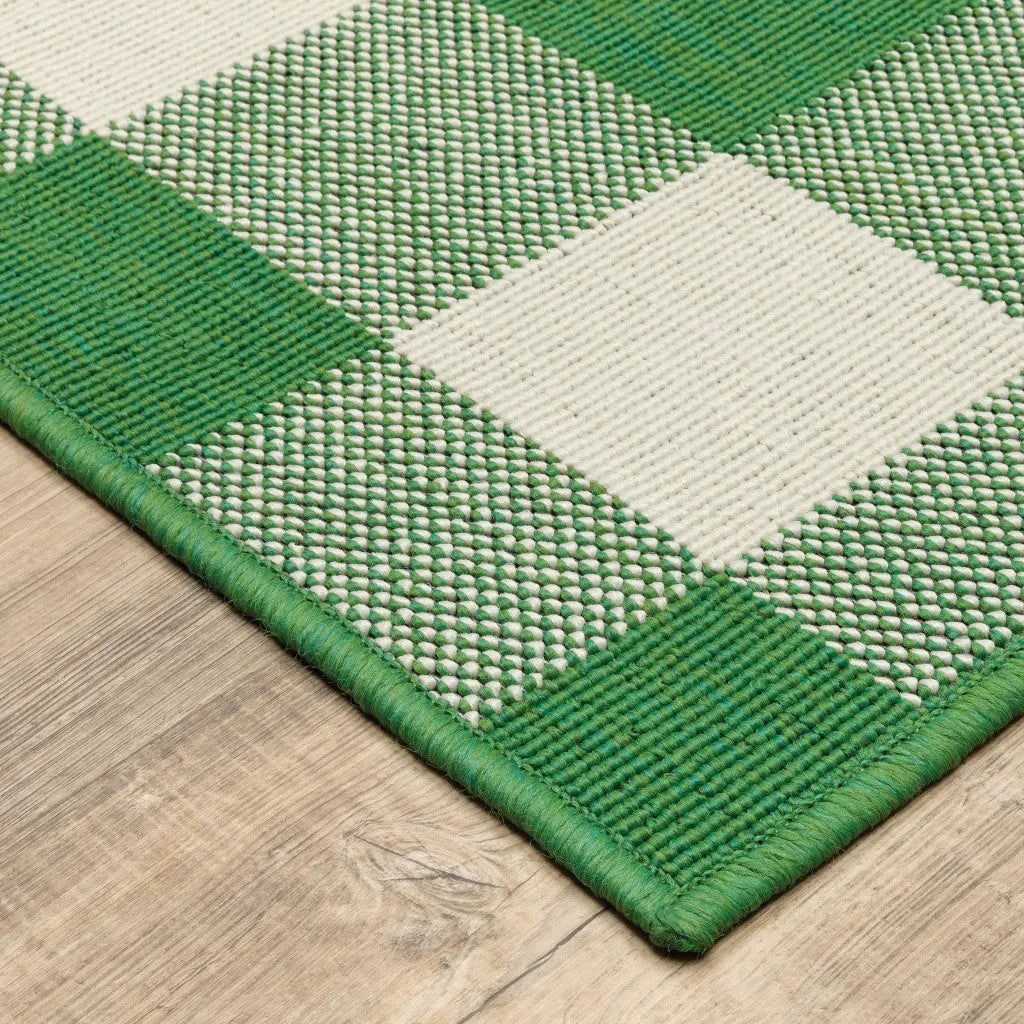 2' X 8' Green and Ivory Geometric Stain Resistant Indoor Outdoor Area Rug Homeroots Outdoor