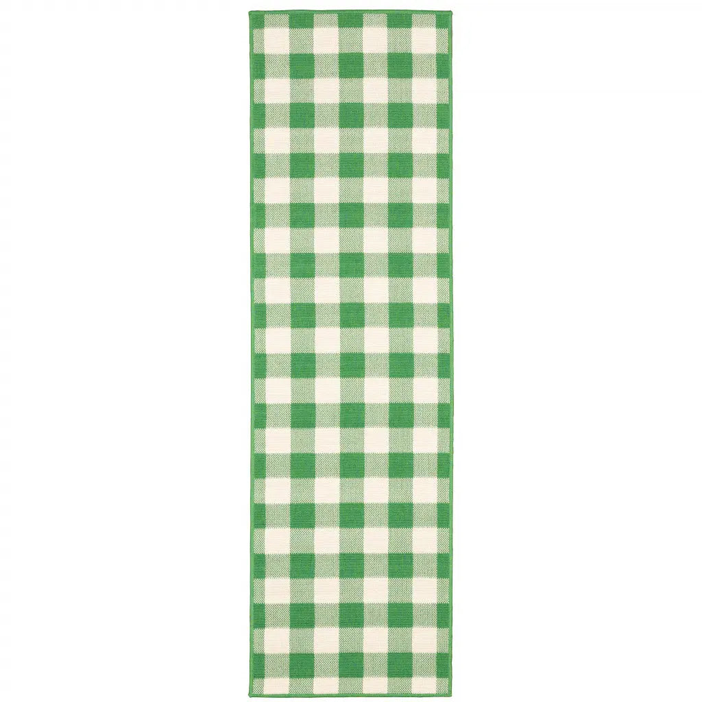 2' X 8' Green and Ivory Geometric Stain Resistant Indoor Outdoor Area Rug Homeroots Outdoor