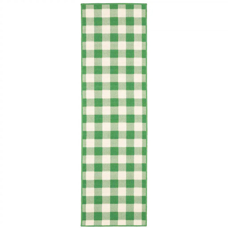2' X 8' Green and Ivory Geometric Stain Resistant Indoor Outdoor Area Rug Homeroots Outdoor